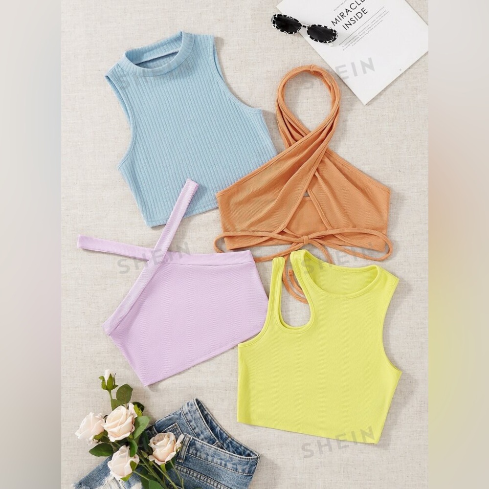 SHEIN 4pcs Rib-knit Tops